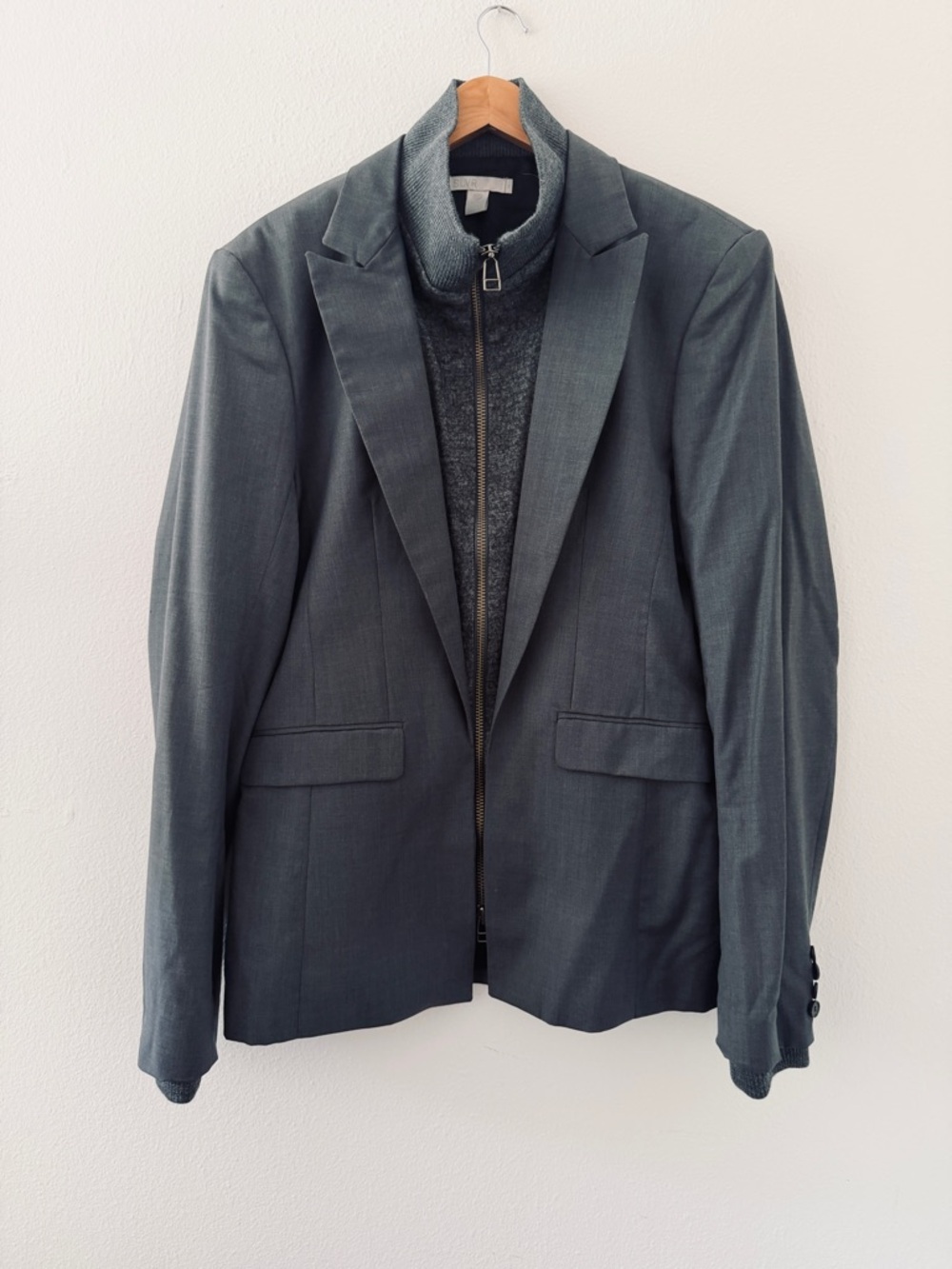 Adidas SLVR Gray Wool Sweater Zip Up Blazer